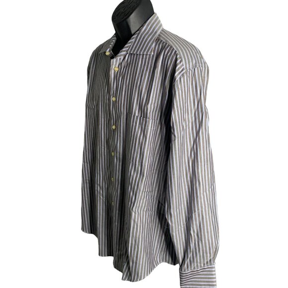 Egara Non Iron Modern Fit Button Up Shirt XL Brown Blue Stripes Long Sleeves - Picture 3 of 6
